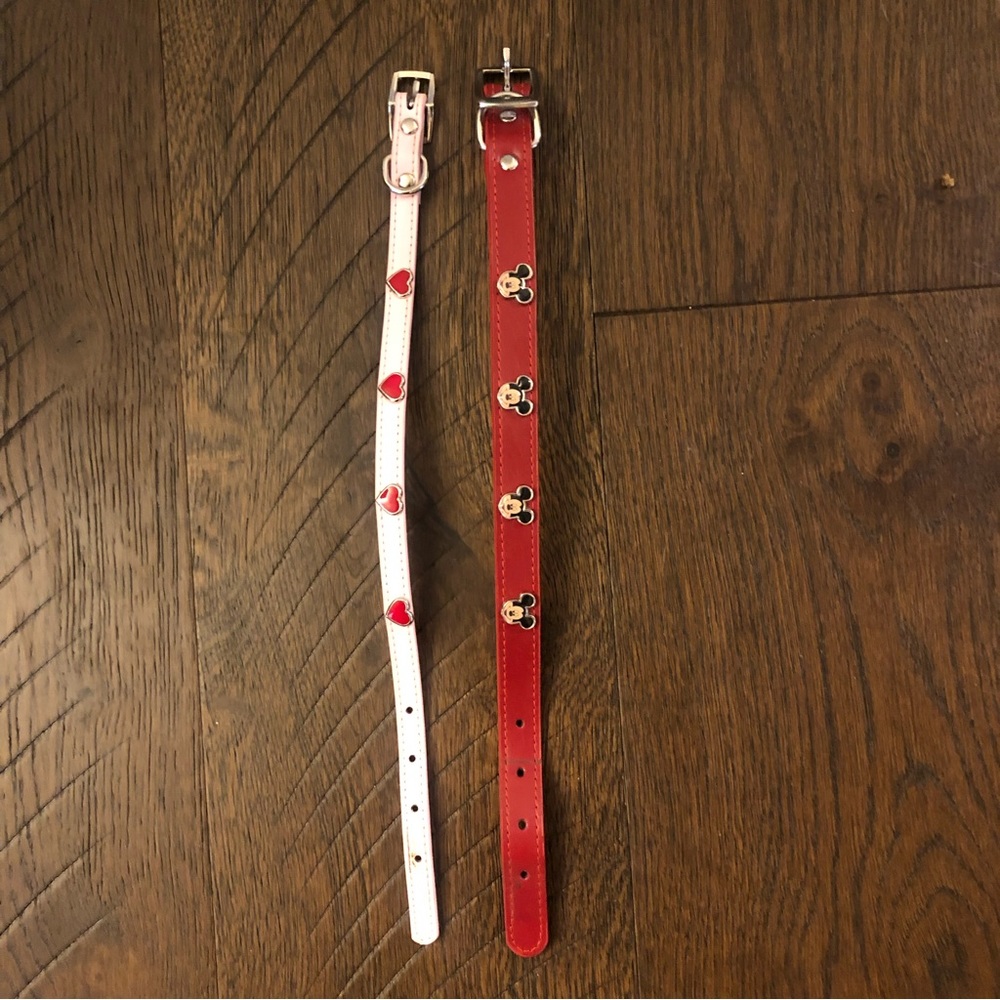 Disney leather medium dog collar and valentine heart collar set